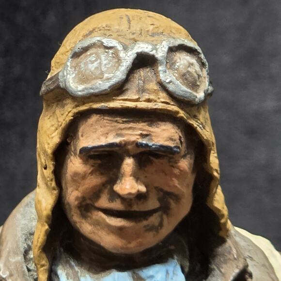 Vintage Aviator Pilot Early Flying Man Sculpture Hand Painted by Michael Garman - Picture 15 of 16